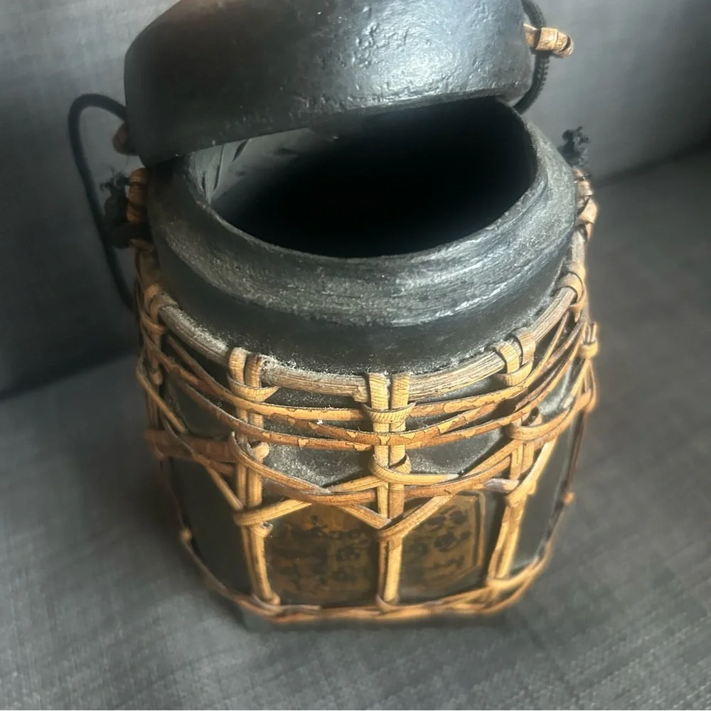 Vintage Thai Artisan Handmade Lacquered Bamboo Tea Rice Jar Storage Box #1220258